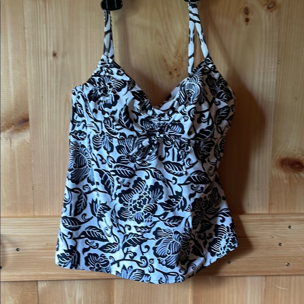 Lands' End Black & white Bustier Camisole Swim Top